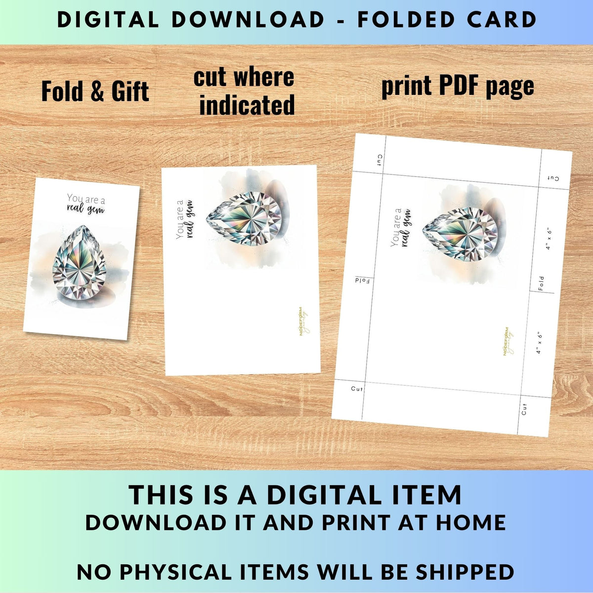 You are a real Gem | Watercolor Pear Cut Diamond Folded Card