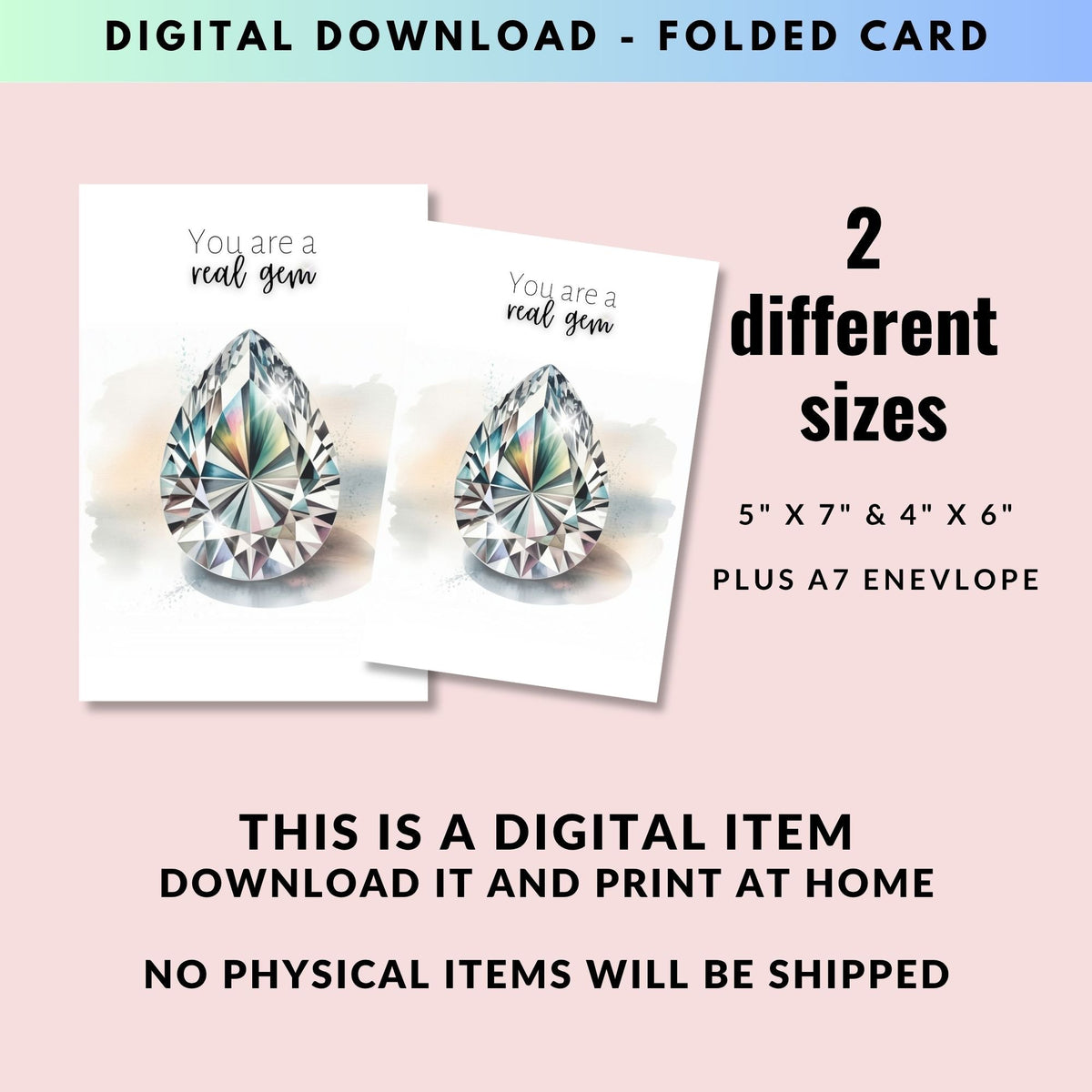 You are a real Gem | Watercolor Pear Cut Diamond Folded Card