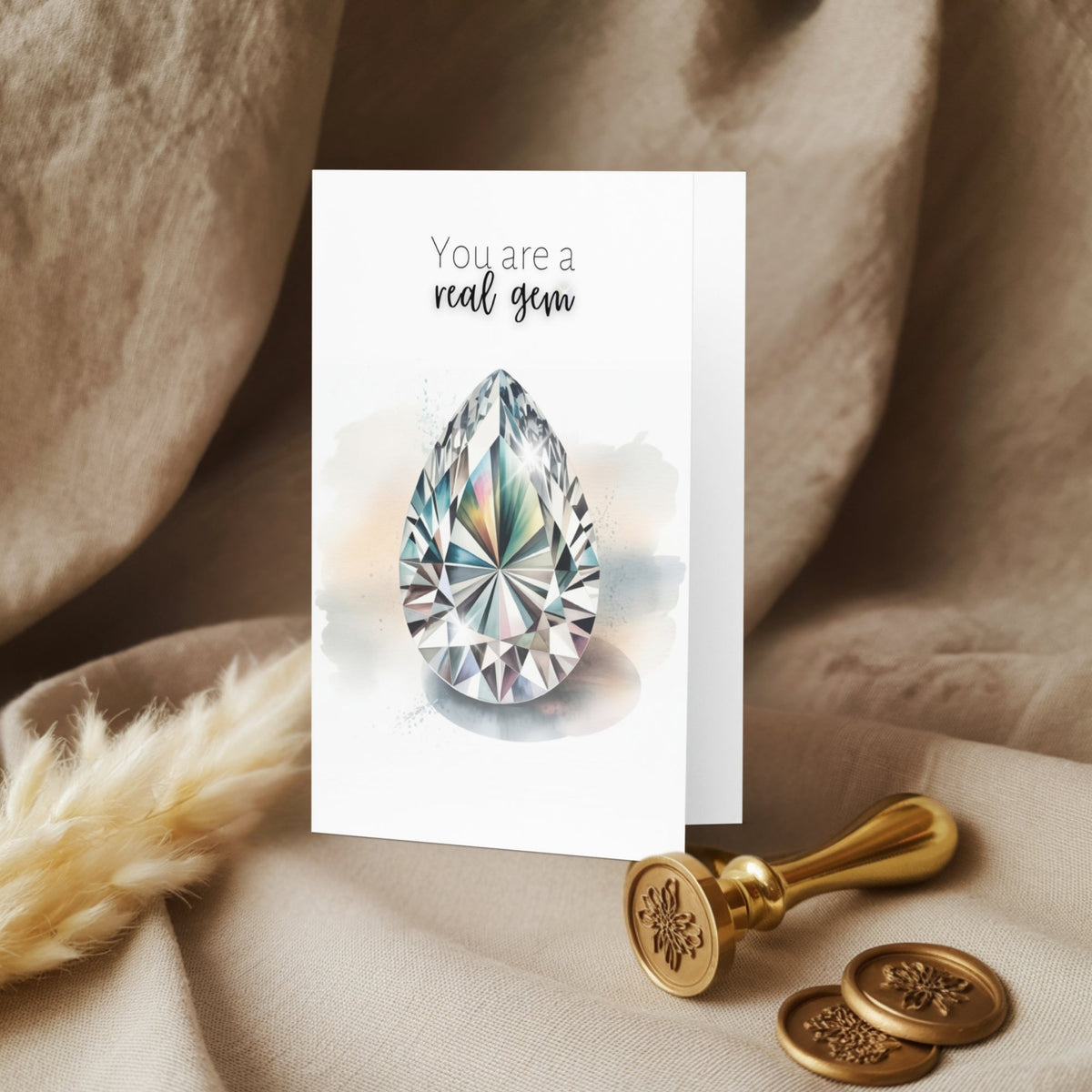 You are a real Gem | Watercolor Pear Cut Diamond Folded Card
