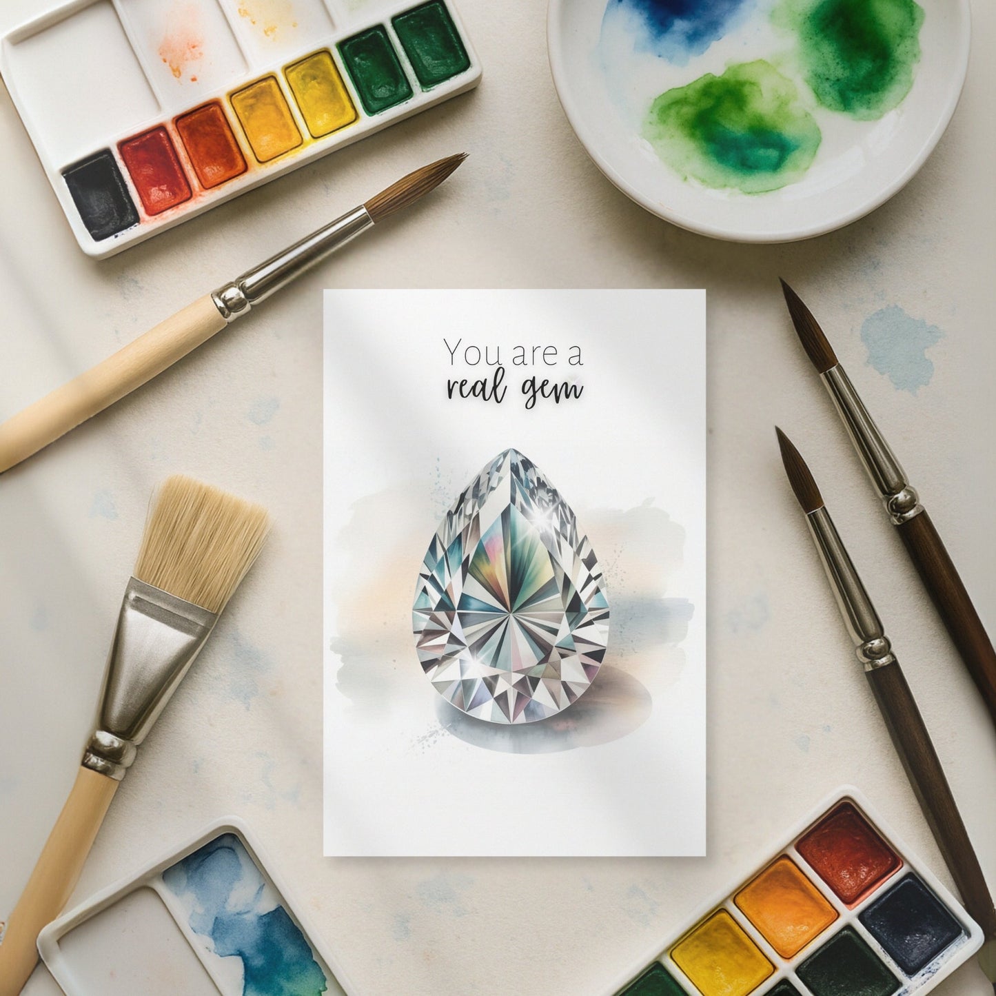 Watercolor Diamond Print Folded Cards - Set of 5