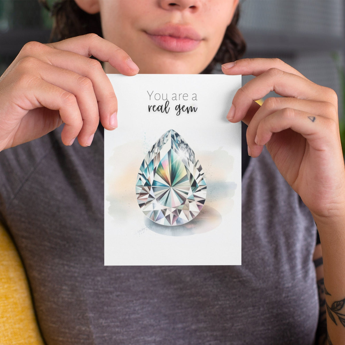 You are a real Gem | Watercolor Pear Cut Diamond Folded Card