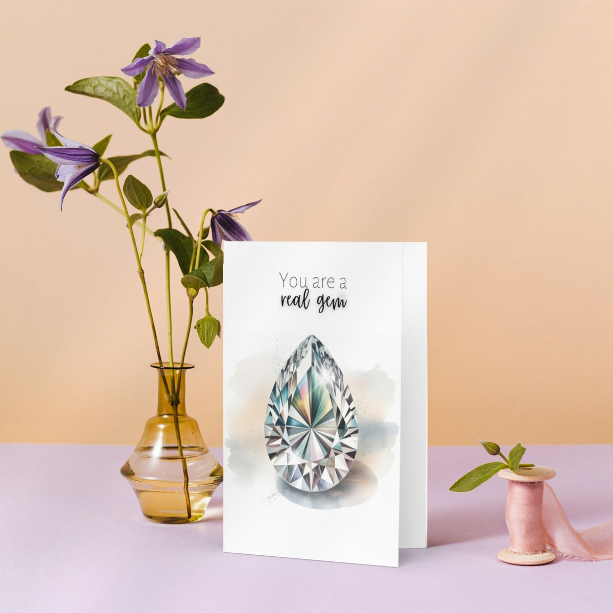 You are a real Gem | Watercolor Pear Cut Diamond Folded Card