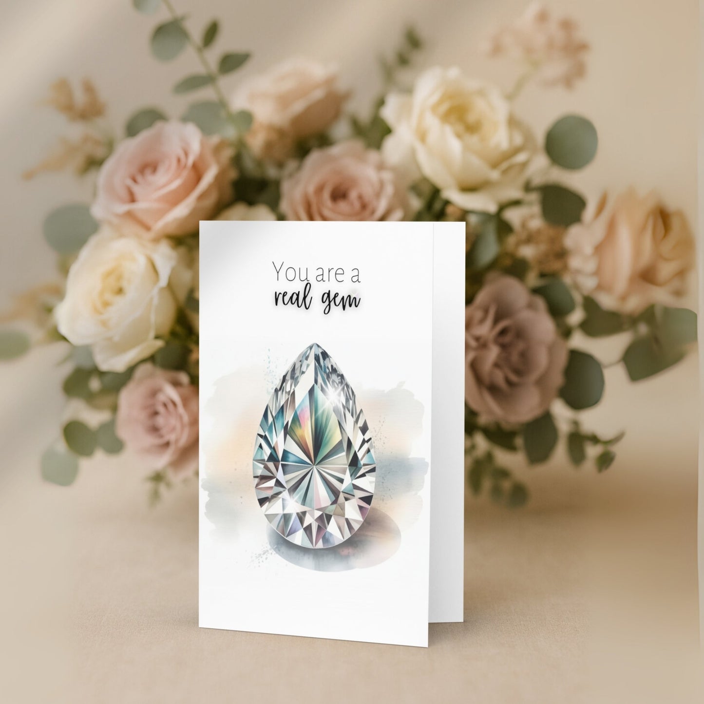 You are a real Gem | Watercolor Pear Cut Diamond Folded Card