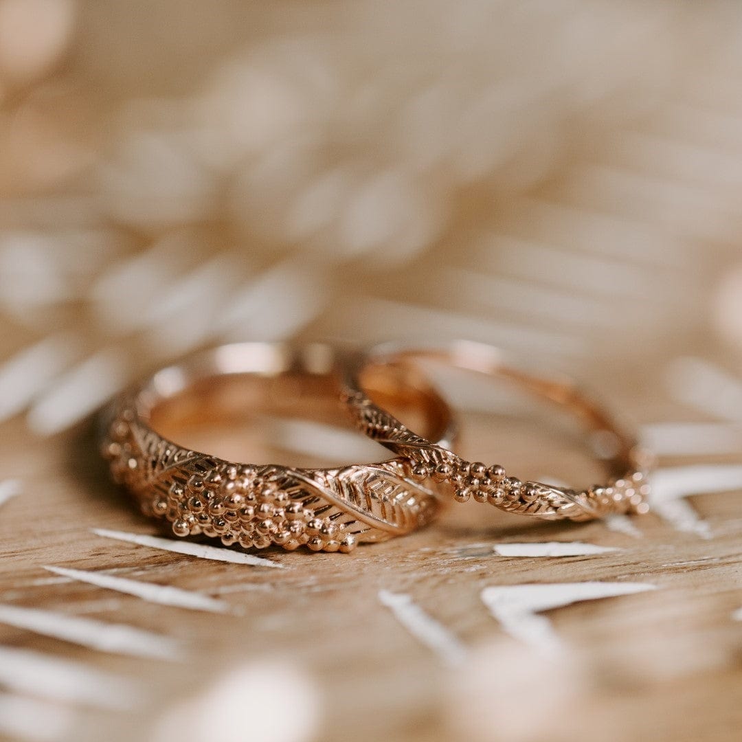 Wattle Leaf Wedding Ring Set