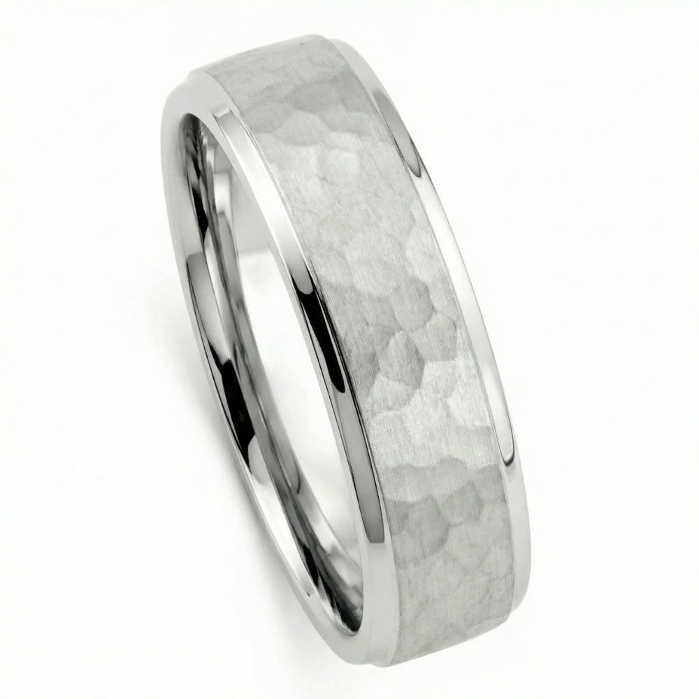 Men's Brushed Hammered Wedding Band 14k Gold Ring