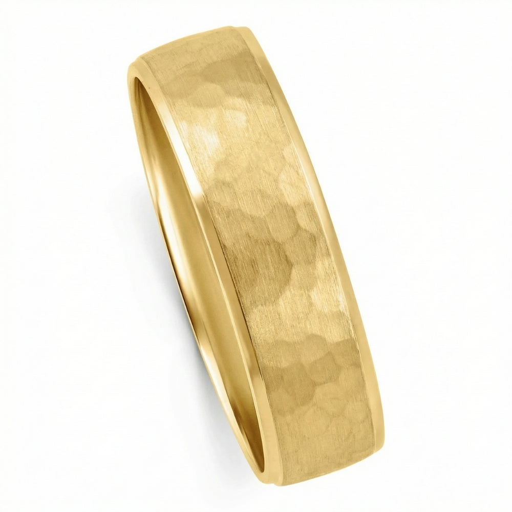 Men's Brushed Hammered Wedding Band 14k Gold Ring