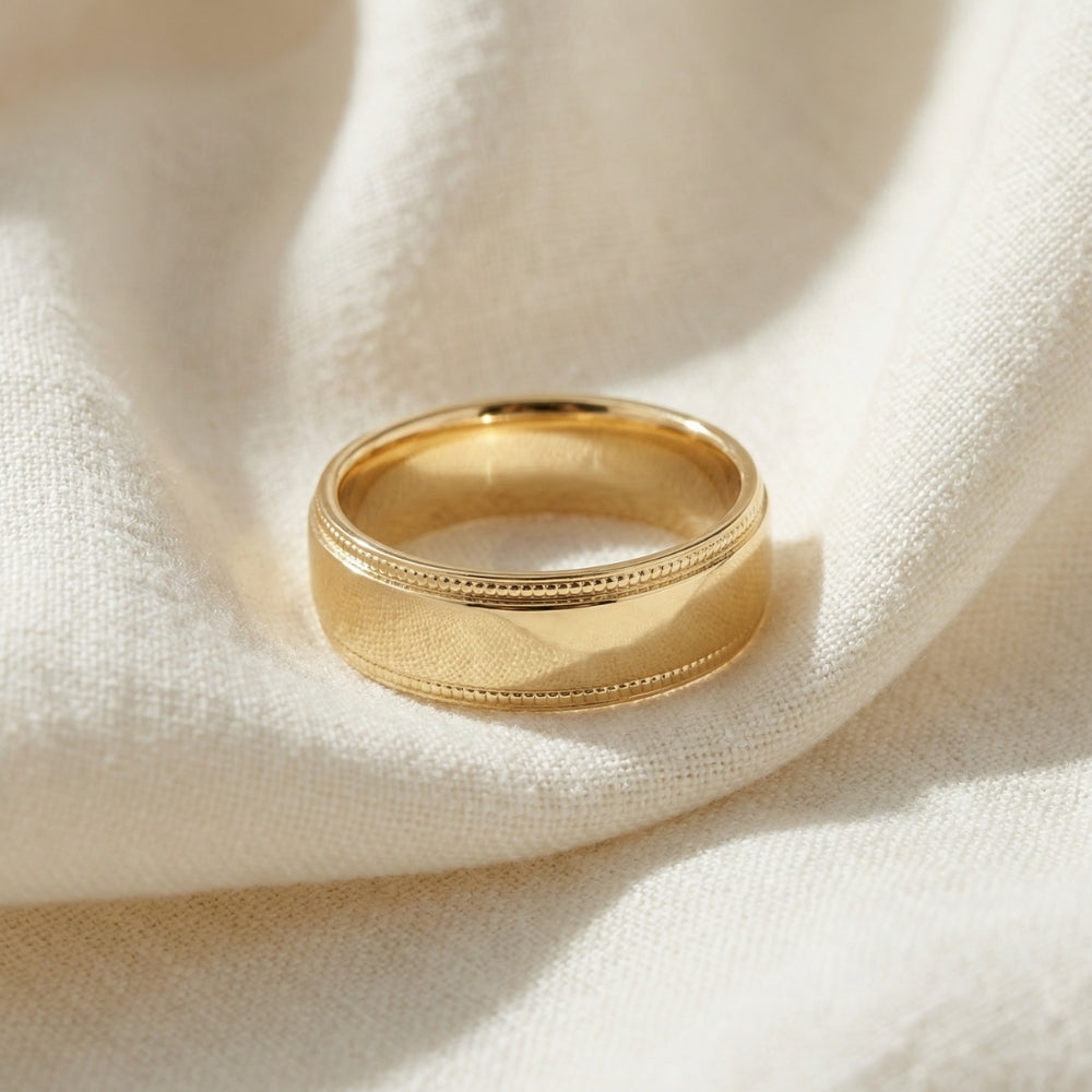 Men's Milgrain Polished Wedding Band 14k Gold or Platinum Ring