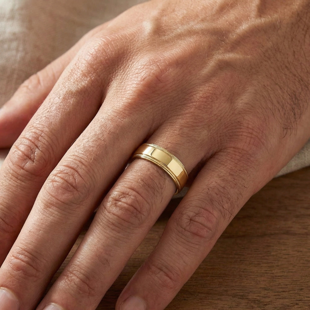 Men's Milgrain Polished Wedding Band 14k Gold or Platinum Ring