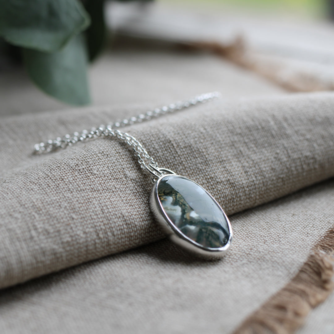 Moss Agate Leaf Silhouette Pendant Limited Edition No. 150
