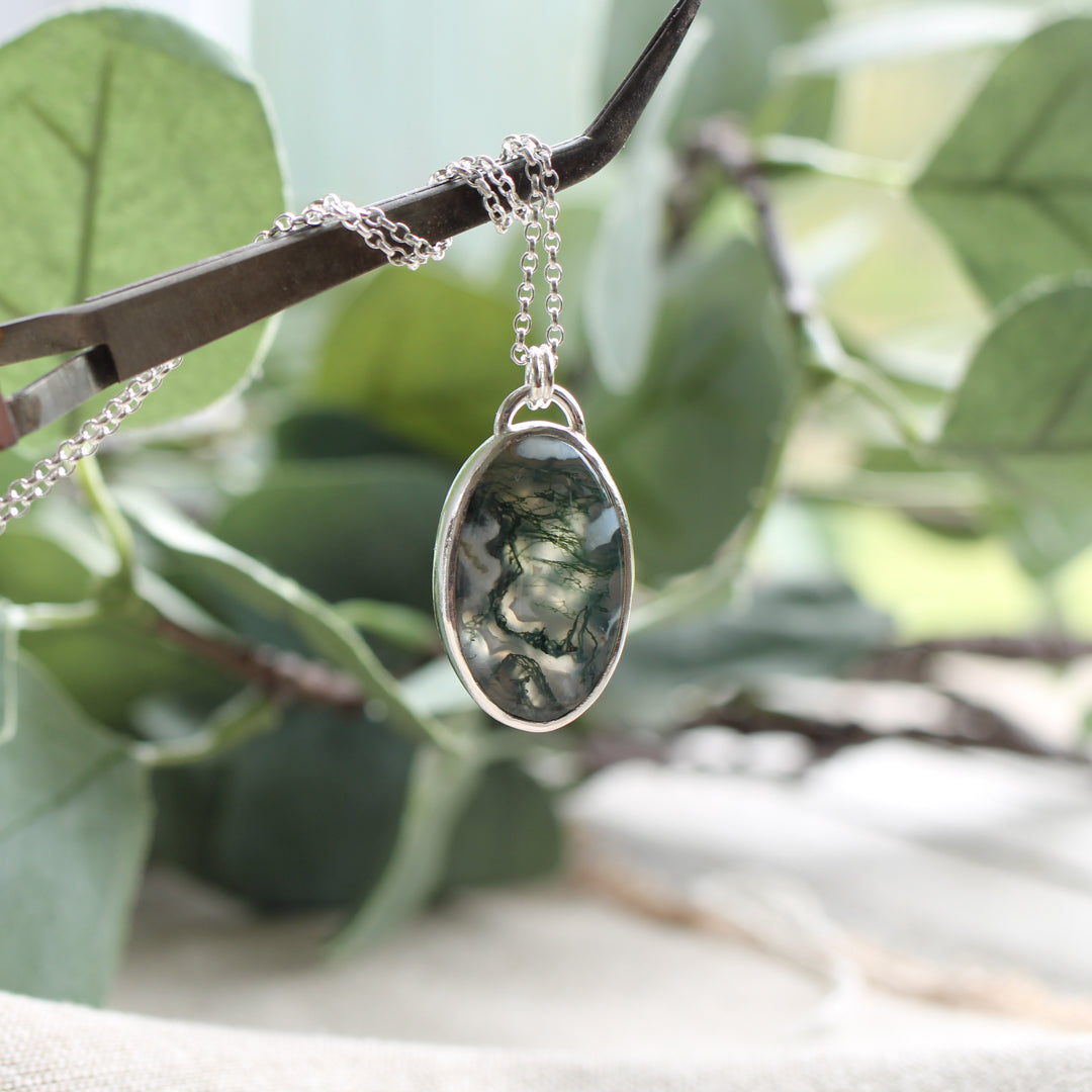 Moss Agate Leaf Silhouette Pendant Limited Edition No. 150
