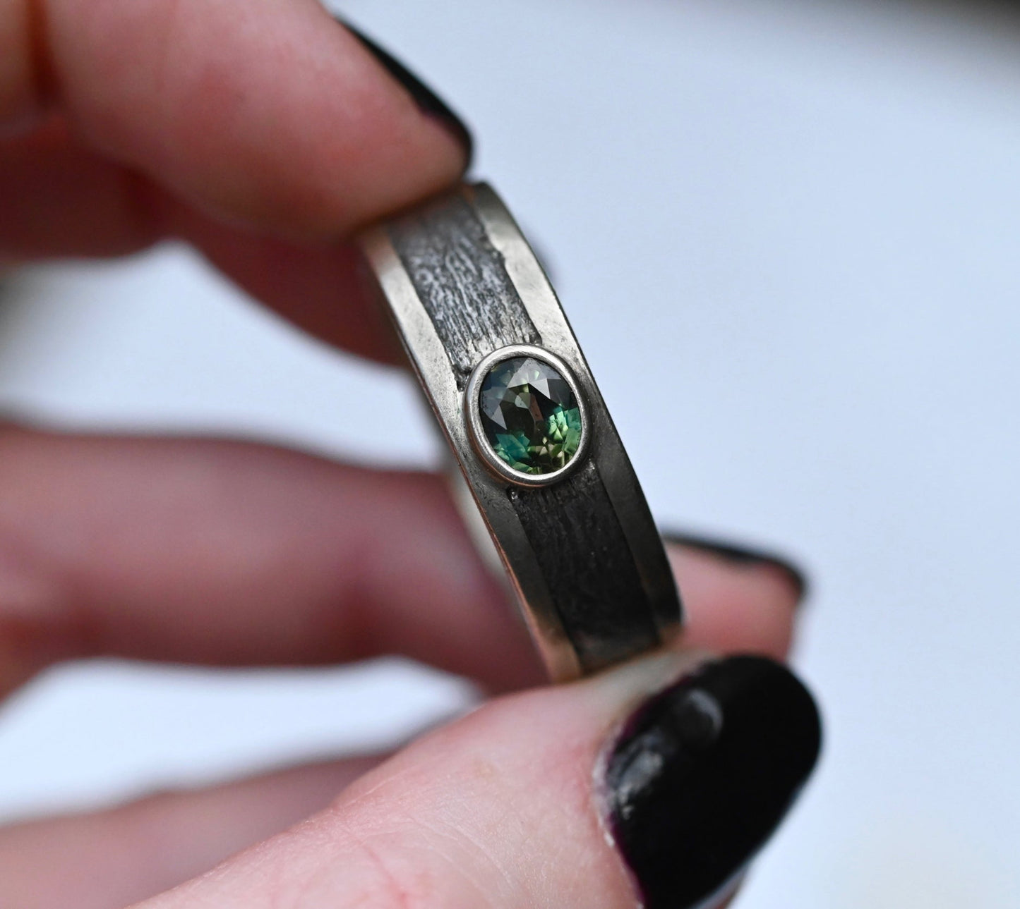 Meteorite, Gemstone & 14k White Gold Ring - Made To Order