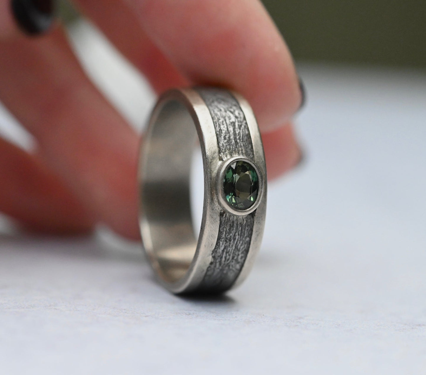 Meteorite, Gemstone & 14k White Gold Ring - Made To Order