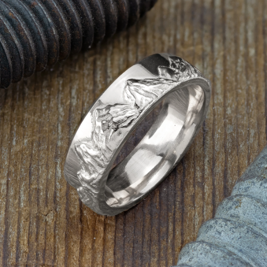 6mm Mountain Mens Wedding Ring, Polished