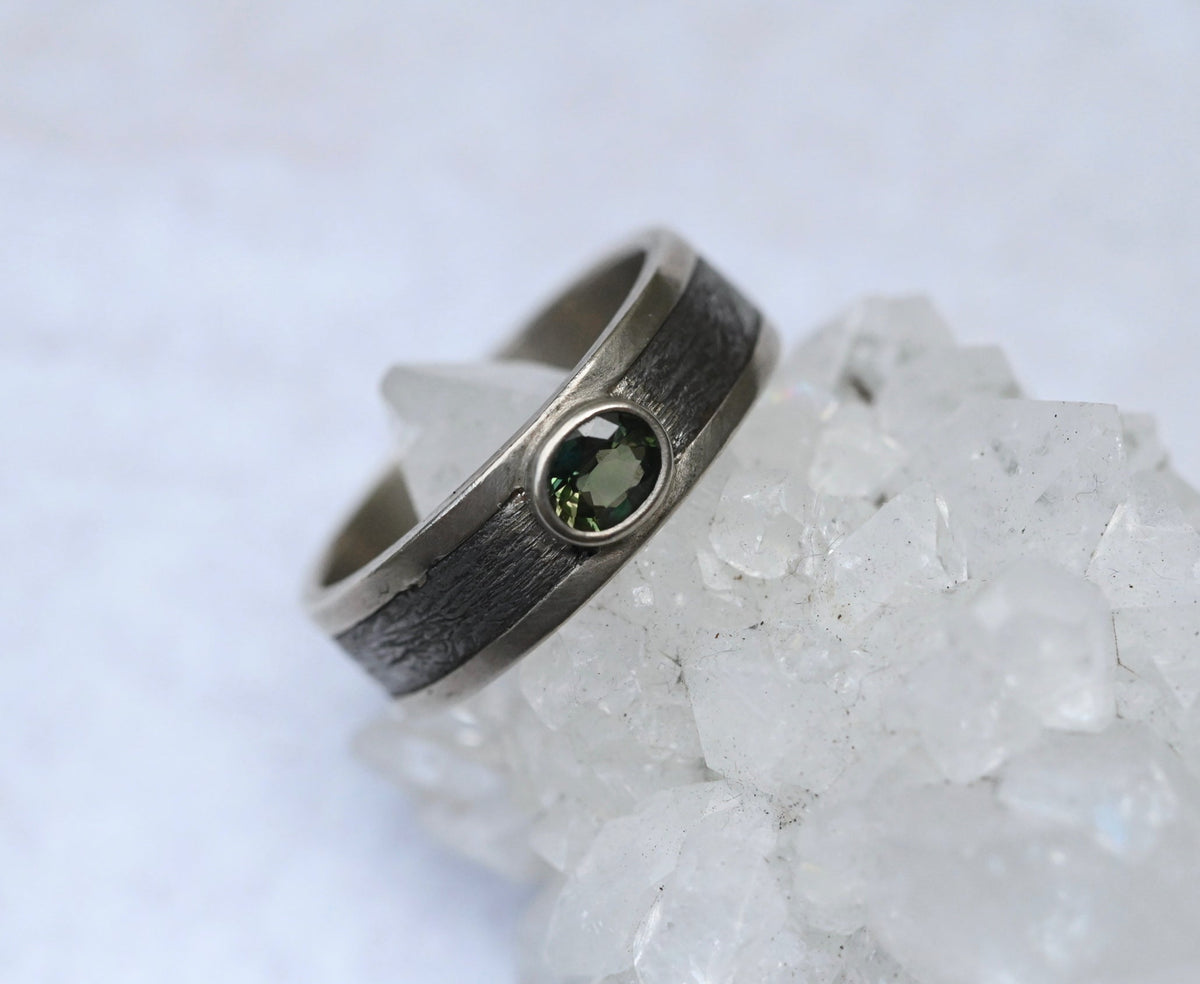 Meteorite, Gemstone & 14k White Gold Ring - Made To Order