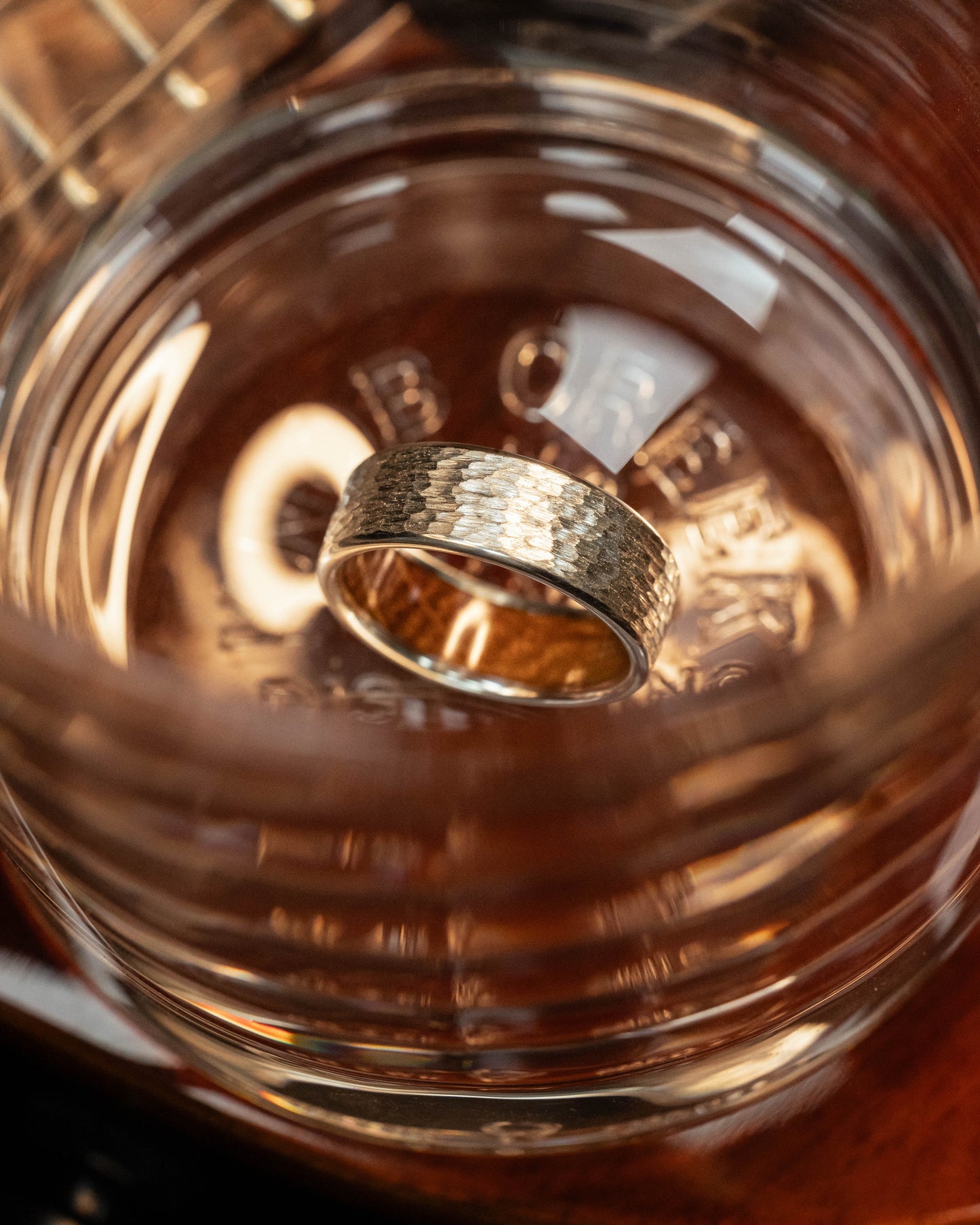 "Hyperion" - Whiskey Barrel Lined Wedding Band With Custom Finish