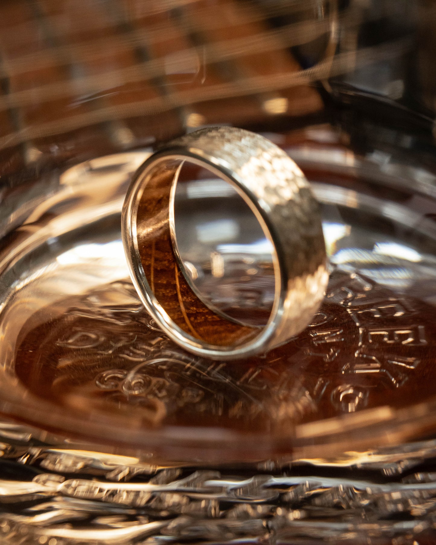 "Hyperion" - Whiskey Barrel Lined Wedding Band With Custom Finish