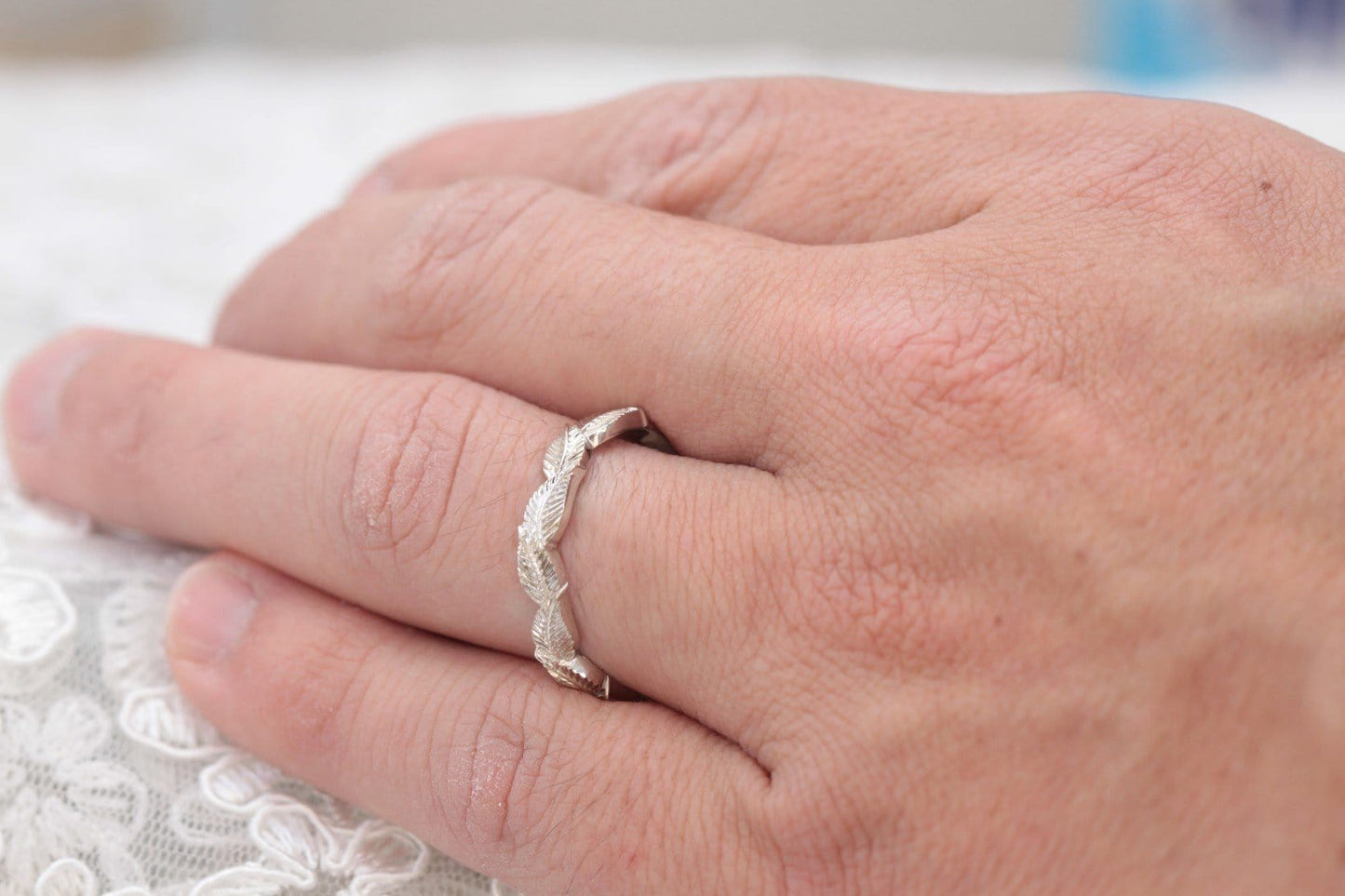 Wide Leaf Wedding Ring