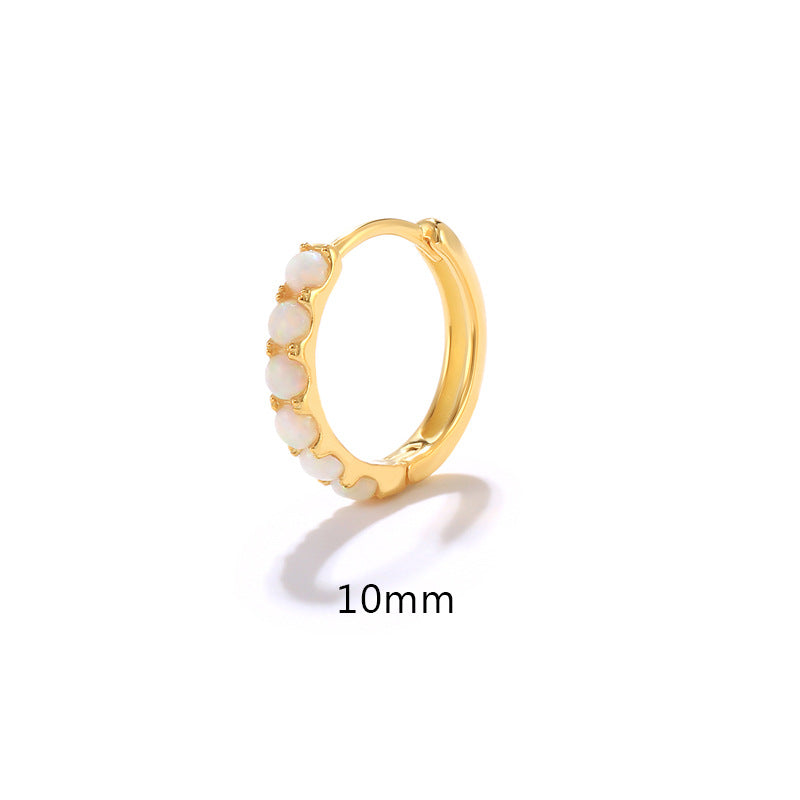 Round Blue & White Opal Huggie Hoop Earrings - 925 Sterling Silver Hypoallergenic Huggies