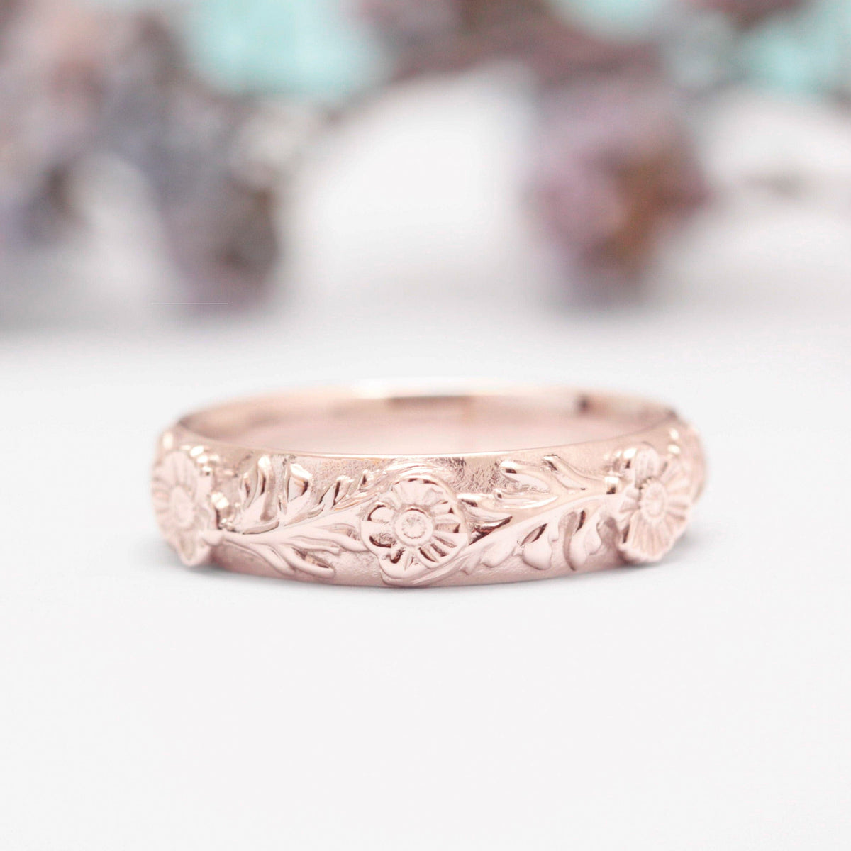 Poppy Leaf Wedding Ring Set