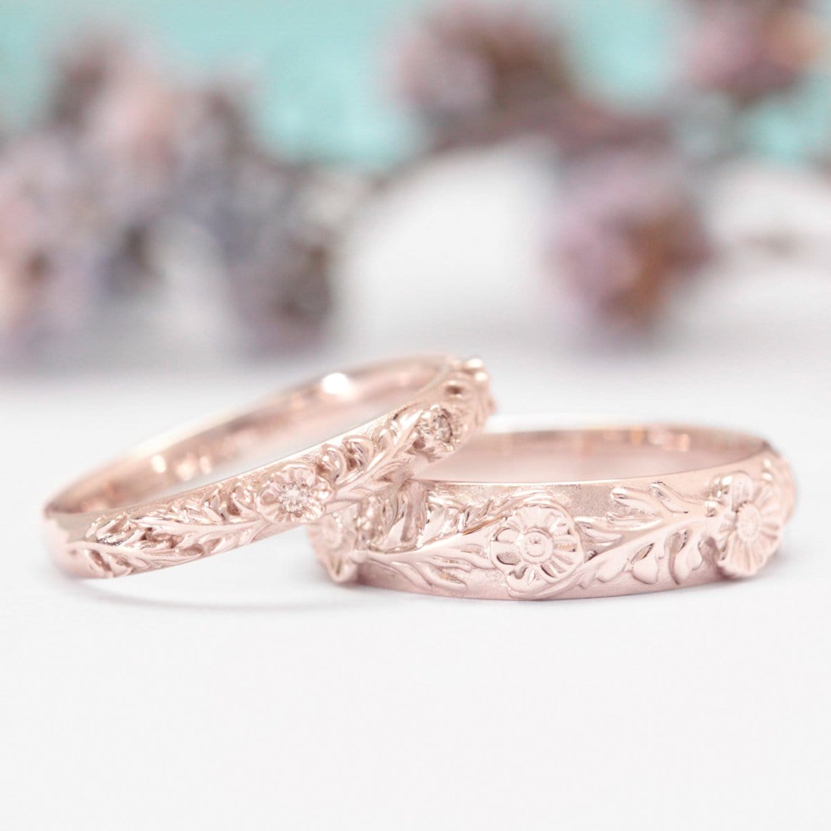 Poppy Leaf Wedding Ring Set