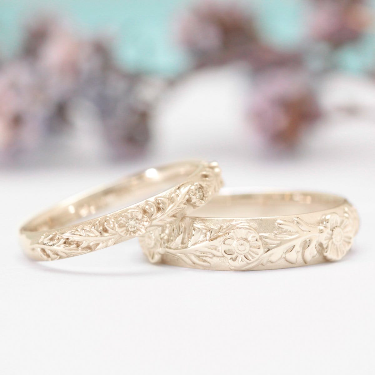 Poppy Leaf Wedding Ring Set