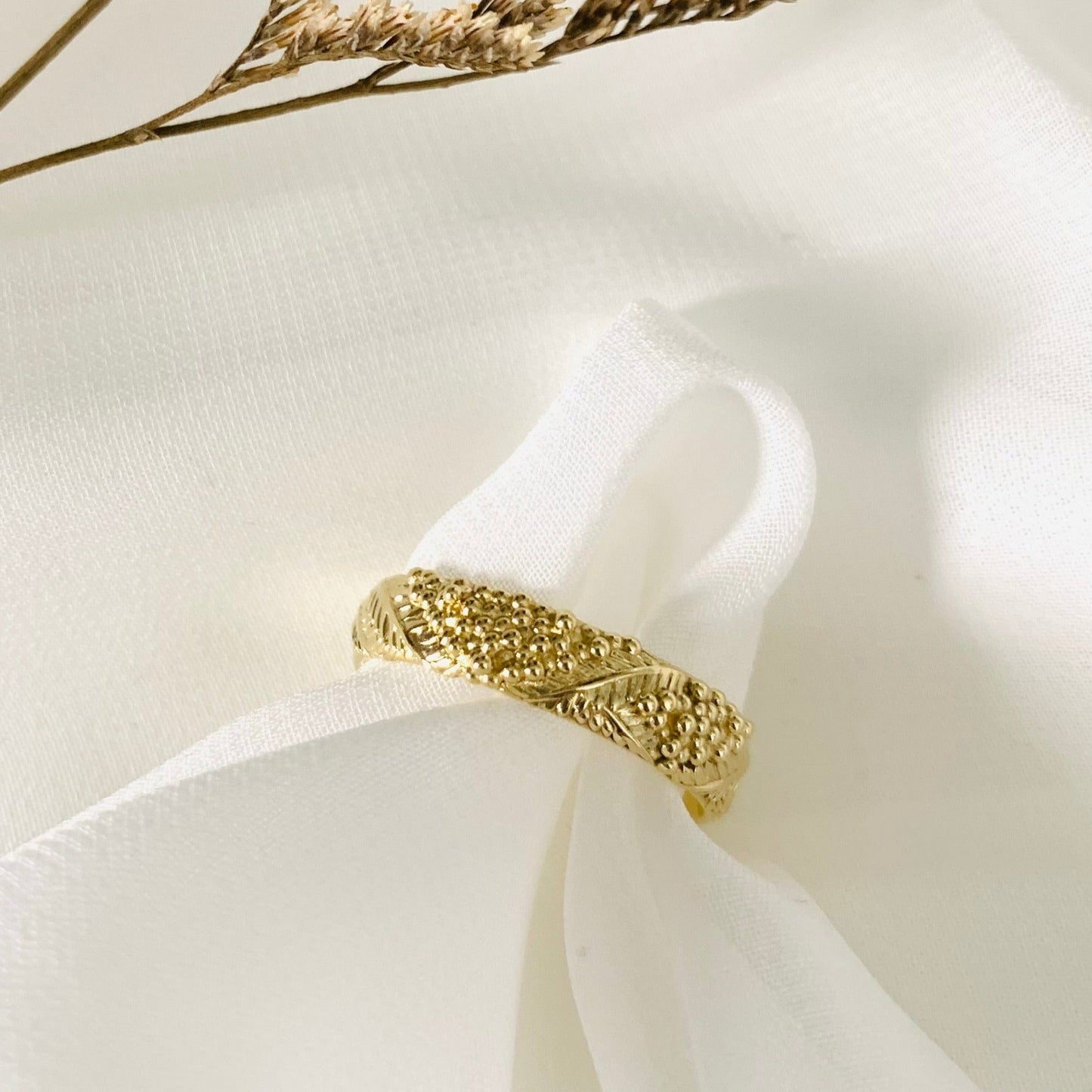 Wide Wattle Leaf Wedding Ring