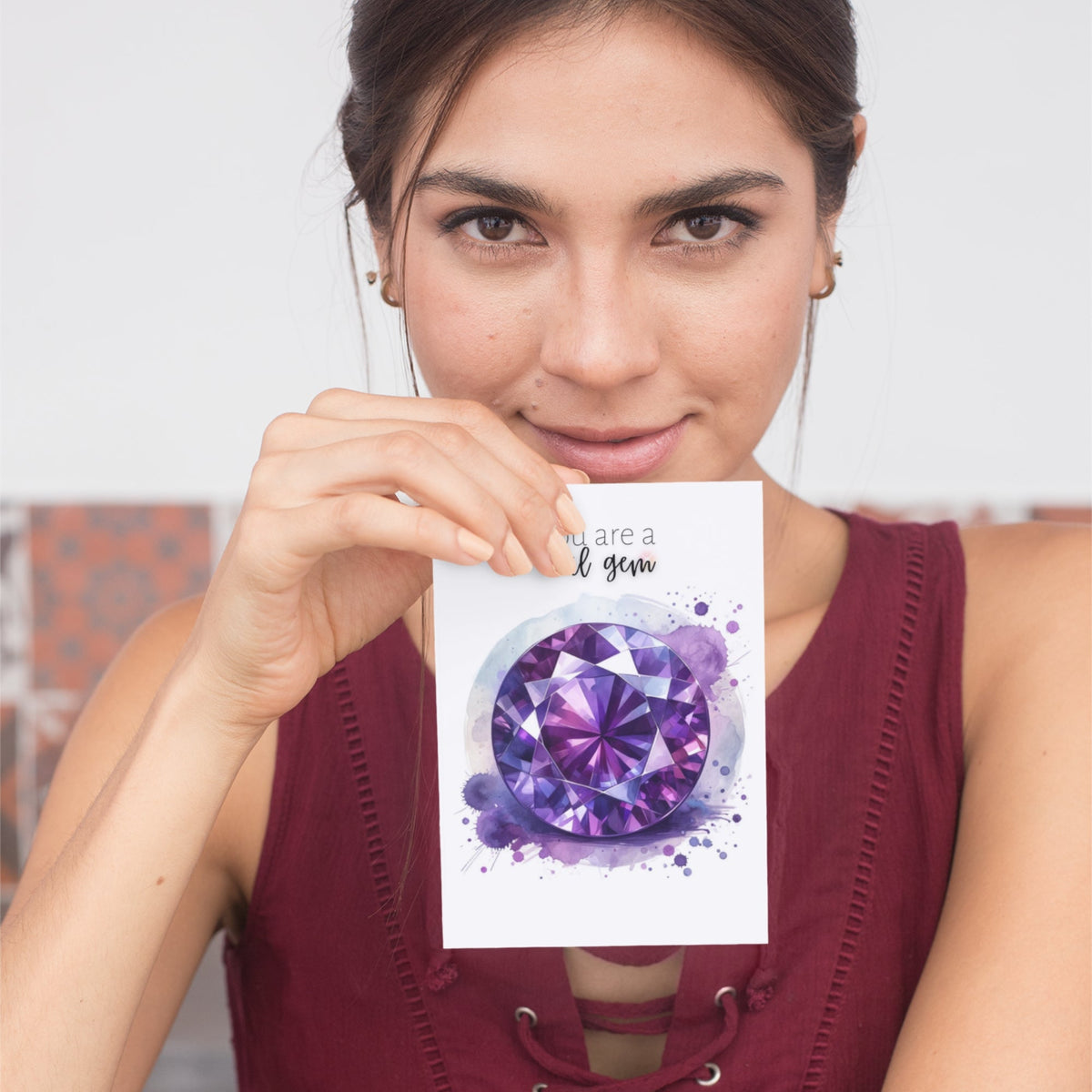 You are a real Gem | Watercolor Round Amethyst Folded  Birthday Card