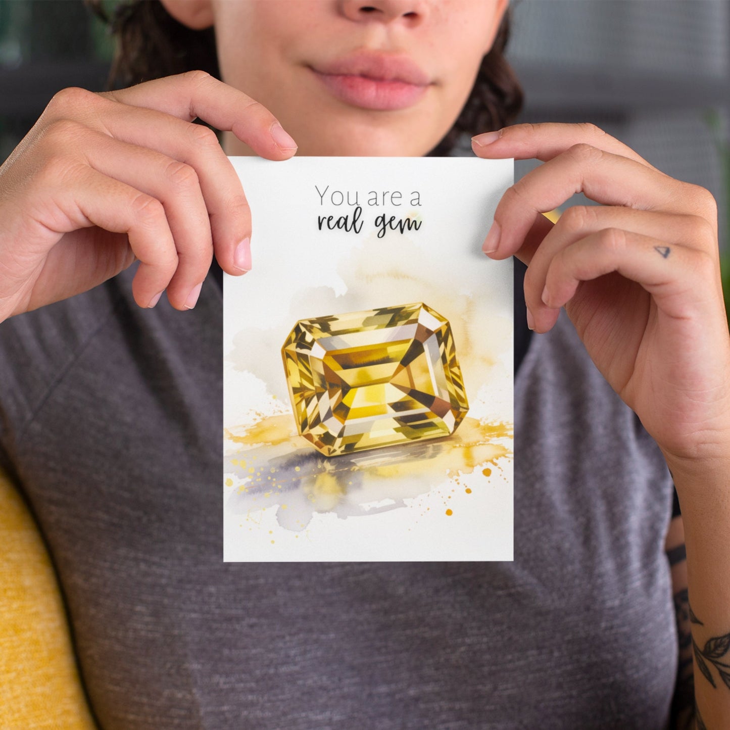 You are a real gem | Watercolor Emerald Cut Citrine Greeting Card