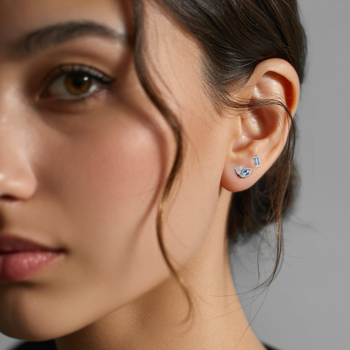 Channel-set Baguette Tanzanite Gold or Platinum Stud Earrings