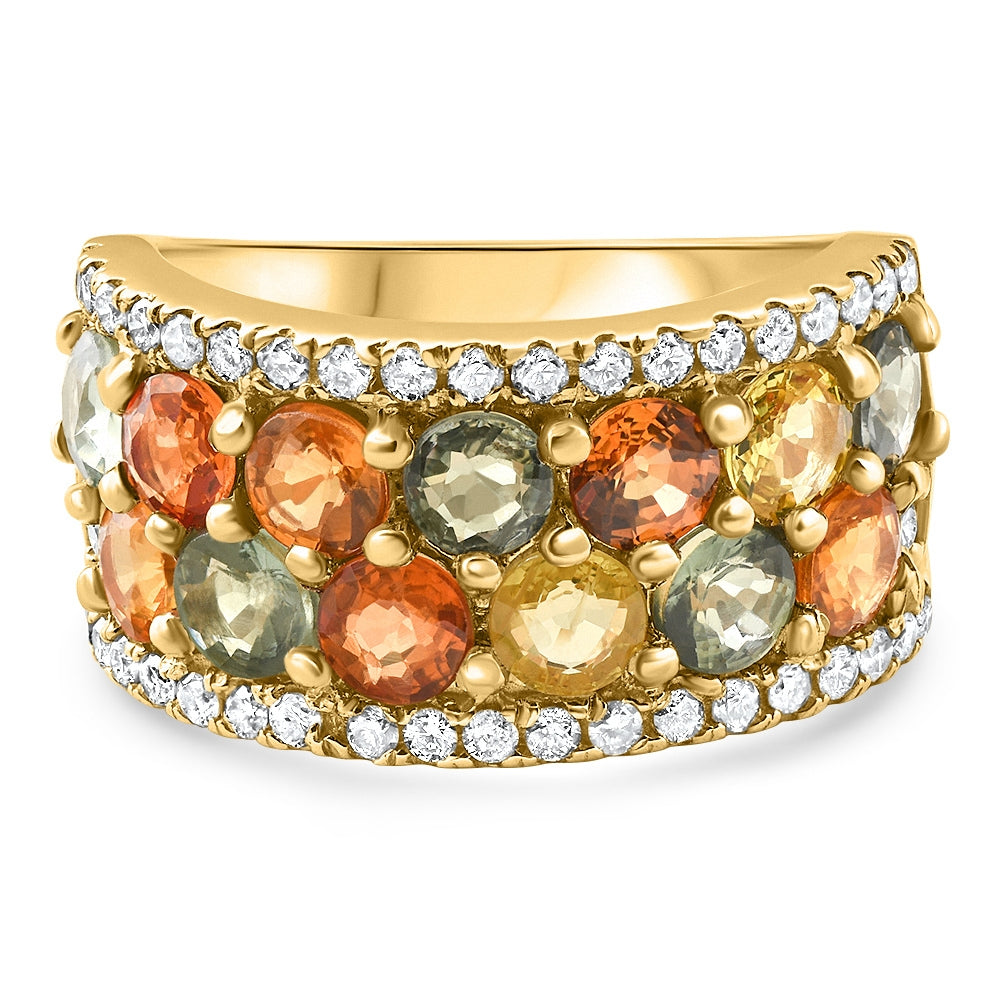 4.40Ct Saphire & Diamond Ring 14k Yellow Gold Size 6