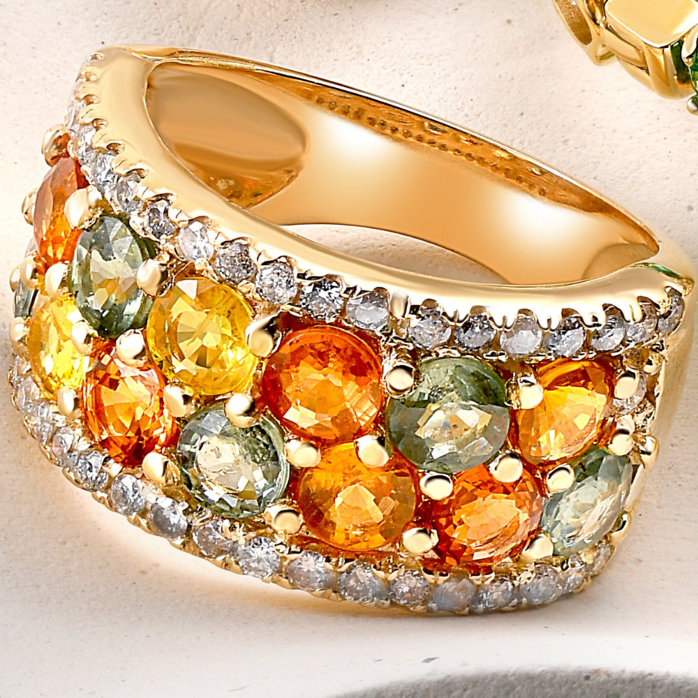 4.40Ct Saphire & Diamond Ring 14k Yellow Gold Size 6