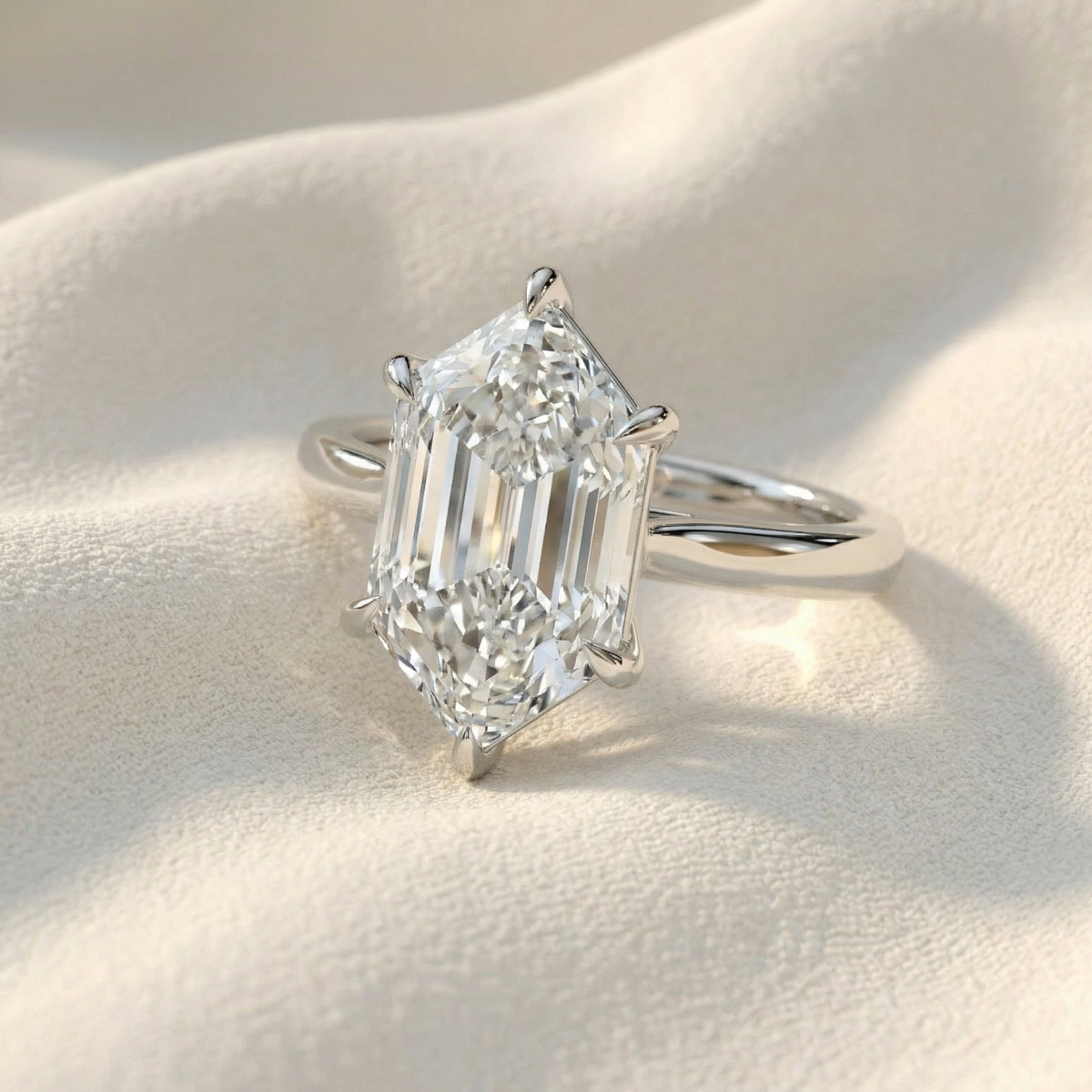 Certified 3Ct Vireo Elongated Hexagon Diamond Engagement Ring 14k Gold Lab Grown