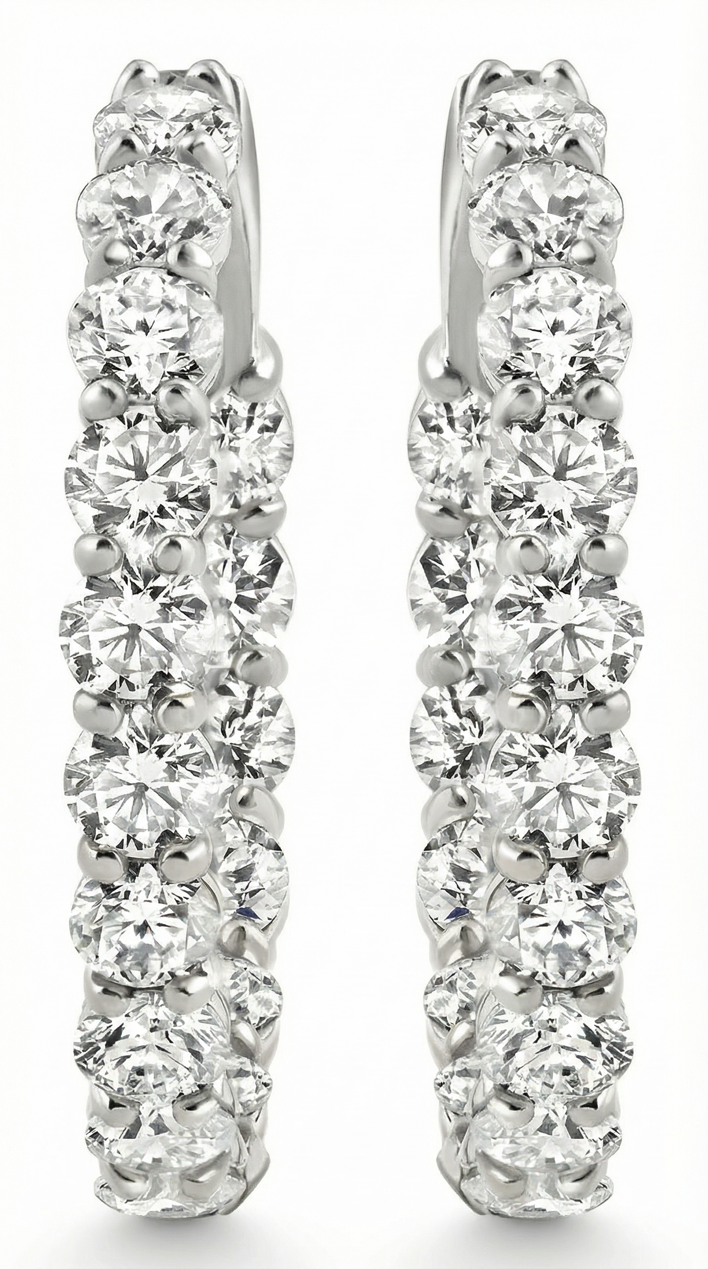 5 1/2Ct Diamond Inside Outside Hoops 14 Gold Earrings Lab Grown 1" Tall