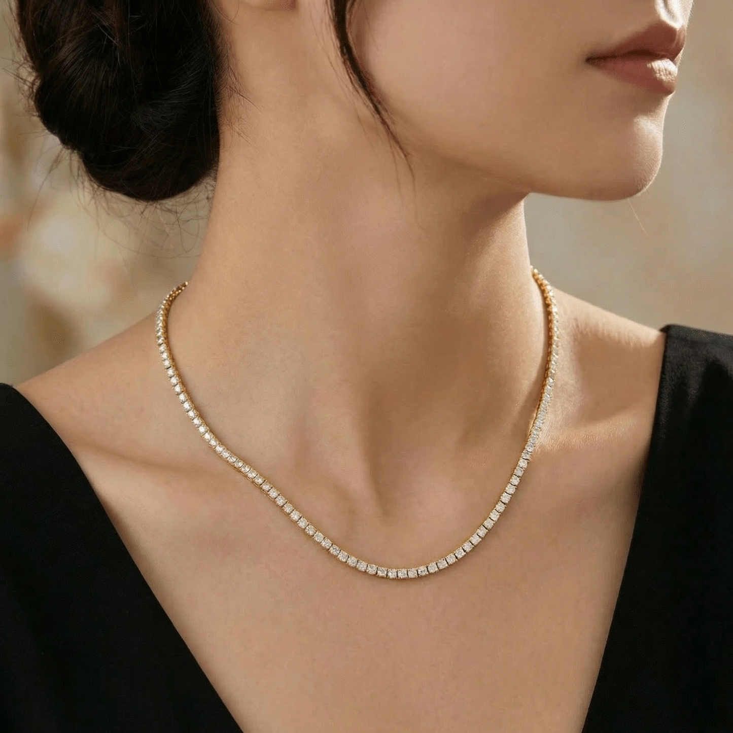 10Ct TW Lab Grown Diamond Tennis Necklace 14K Yellow Gold 16.5"