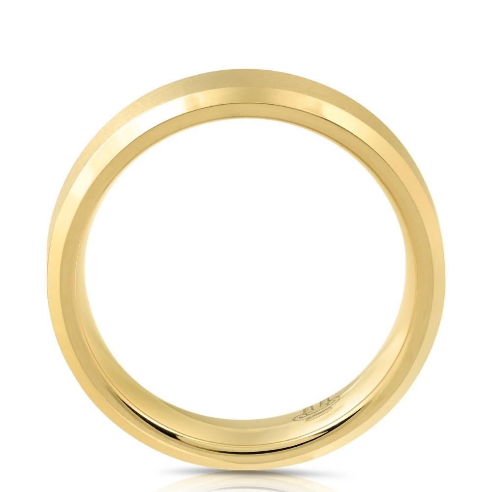 Mens Gold Plated Tungsten Ring 6mm Comfort Fit Brushed Beveled Edge Wedding Band