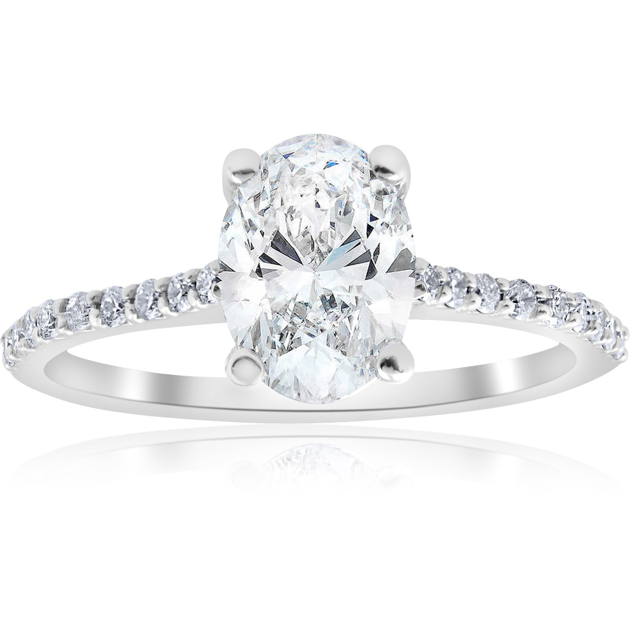 1.20Ct Oval Diamond Engagement Ring with Side Stones 14k White Gold lab Grown