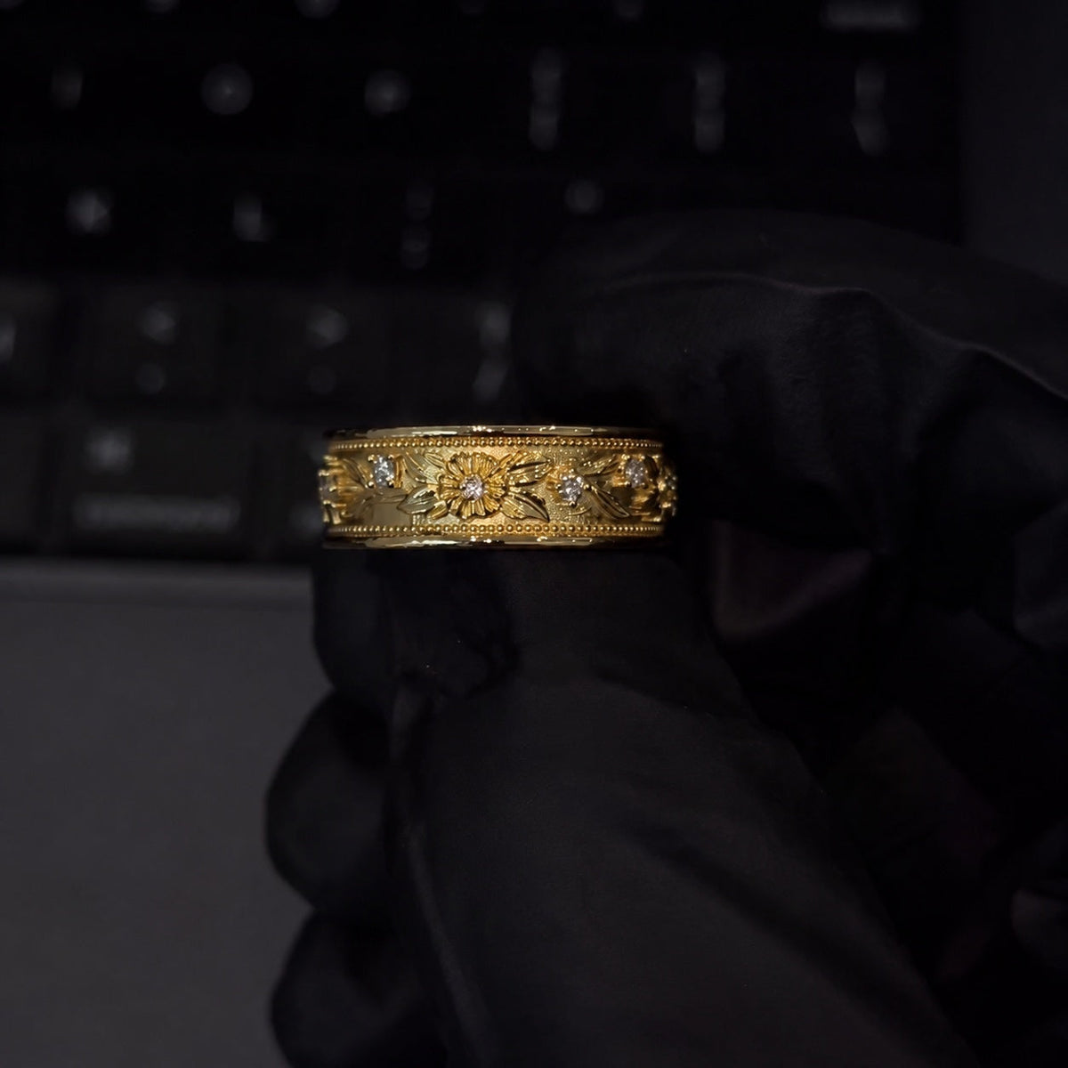 Bold Ornate Floral Engraved Anniversary Band