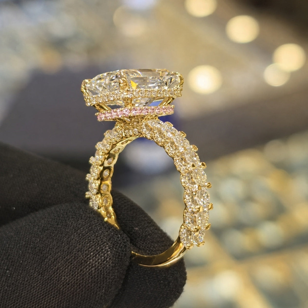 Magnificent 8.0ct Radiant Cut Chunky Eternity Band with Pink Collar Engagement Ring In Sterling Silver