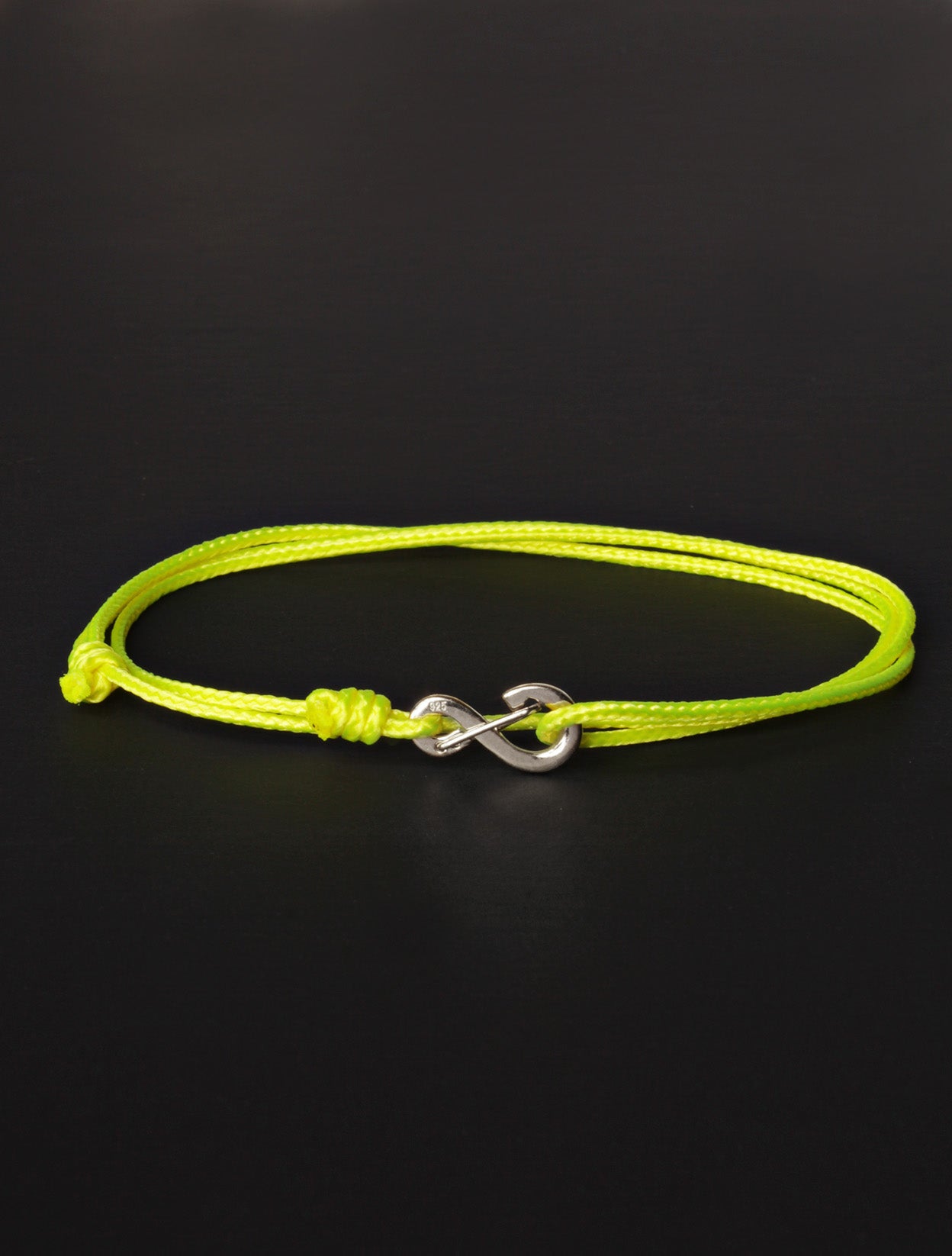 FINAL SALE Infinity Bracelet - Neon Yellow cord men's bracelet with silver clasp