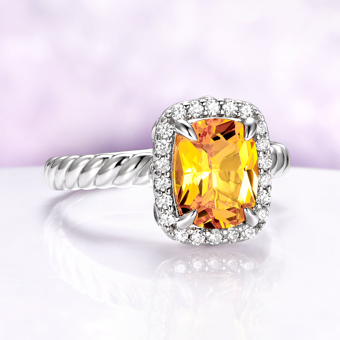 Elongated Cushion Yellow Sapphire Ring in Sterling Silver
