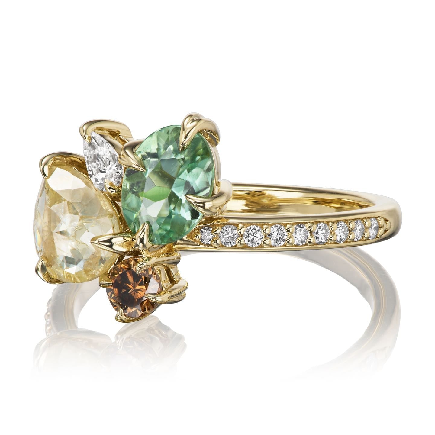 ・PRIMROSE・Yellow Pear Diamond, Oval Green Sapphire, Cognac & White Diamond Accents (2.25ctw)