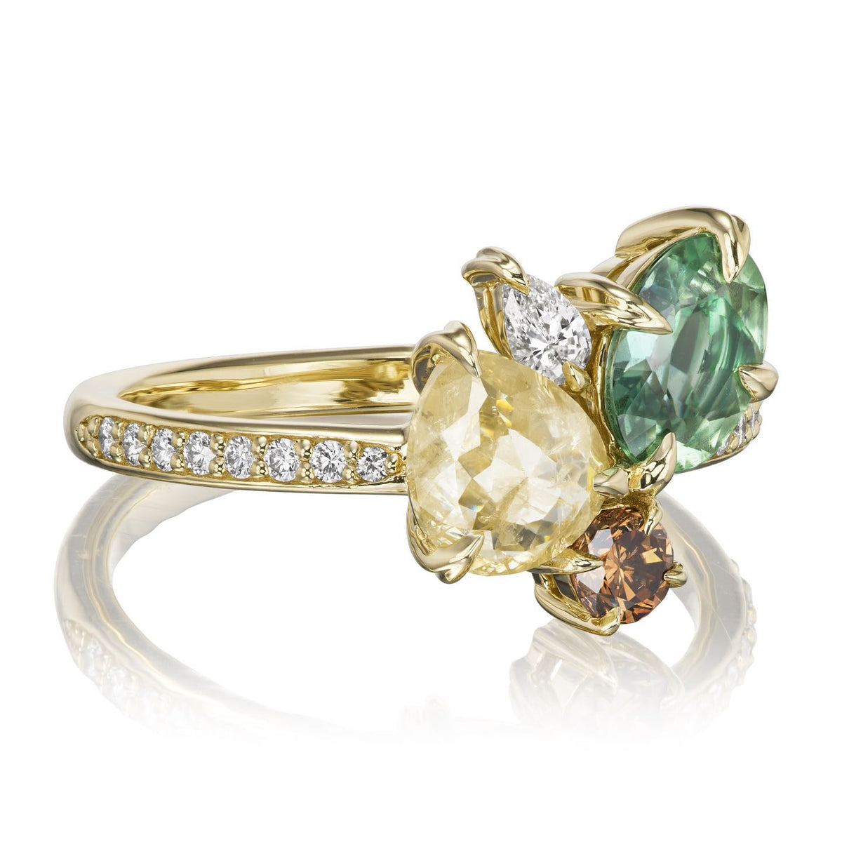 ・PRIMROSE・Yellow Pear Diamond, Oval Green Sapphire, Cognac & White Diamond Accents (2.25ctw)
