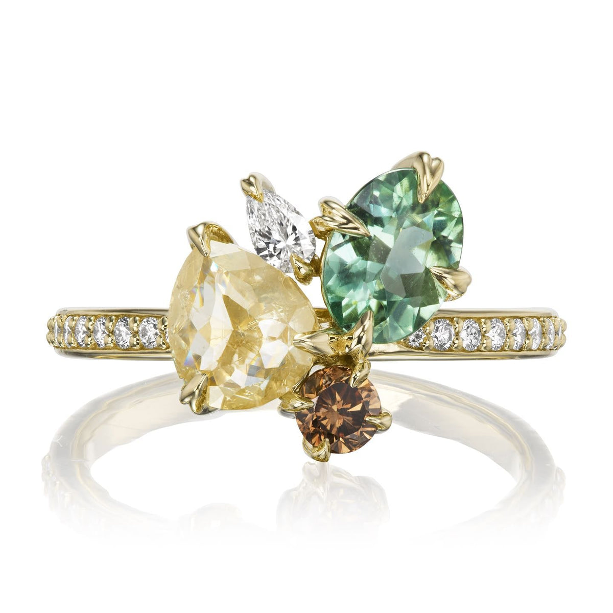・PRIMROSE・Yellow Pear Diamond, Oval Green Sapphire, Cognac & White Diamond Accents (2.25ctw)