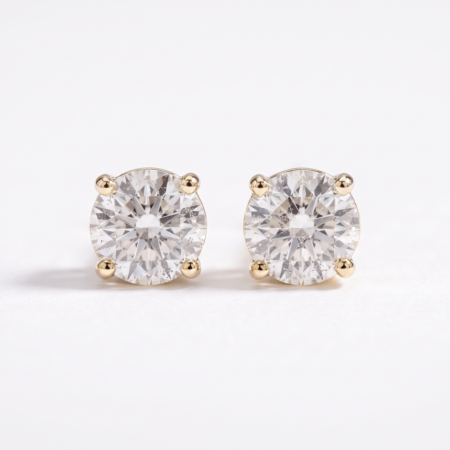 Round Four Prong Natural Diamond Studs 14k Gold