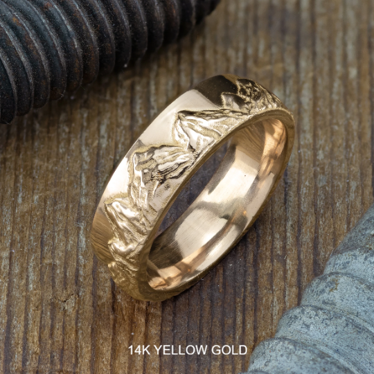6mm Mountain Mens Wedding Ring, Polished