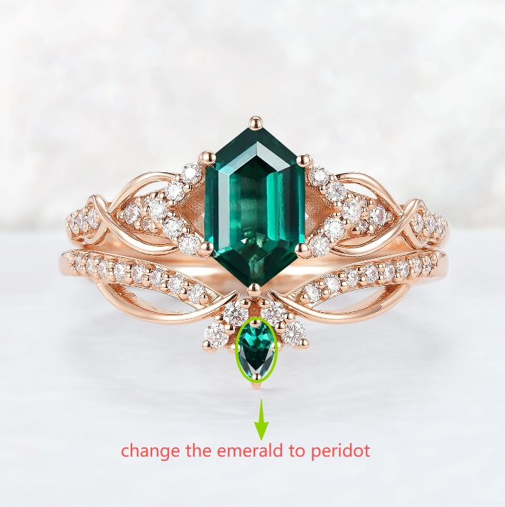 Custom Hexagon Cut Emerald Ring Set 2pcs for Zak Kohen