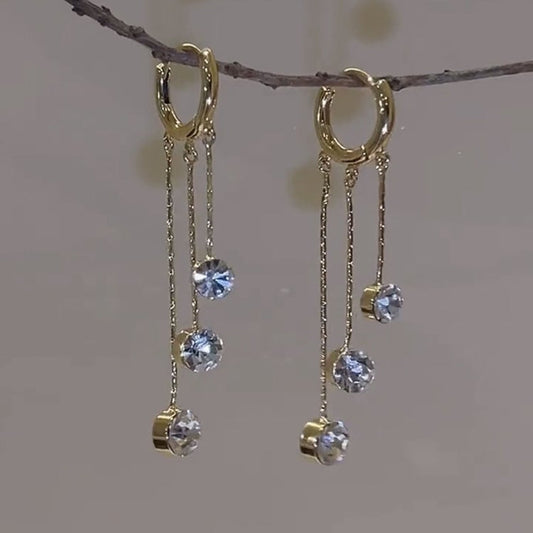 Sparkling Diamond Long Tassel Earrings