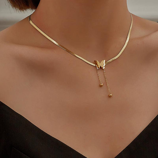 Titanium steel tassel butterfly necklace