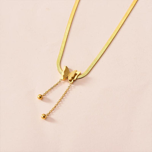 Titanium steel tassel butterfly necklace