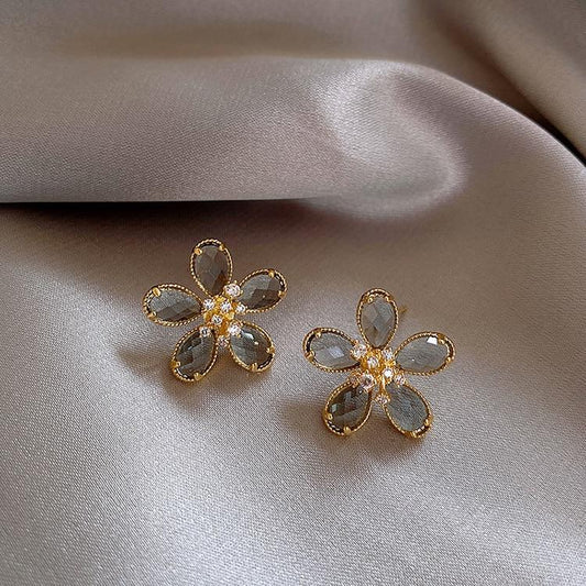 Black Ombre Crystal Flower Earrings